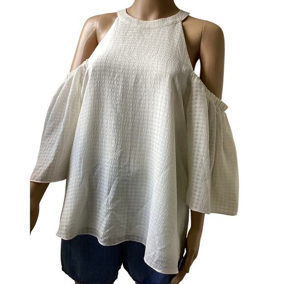Saks Fifth Avenue white cold-shoulder cream blouse women’s L - Picture 4 of 8